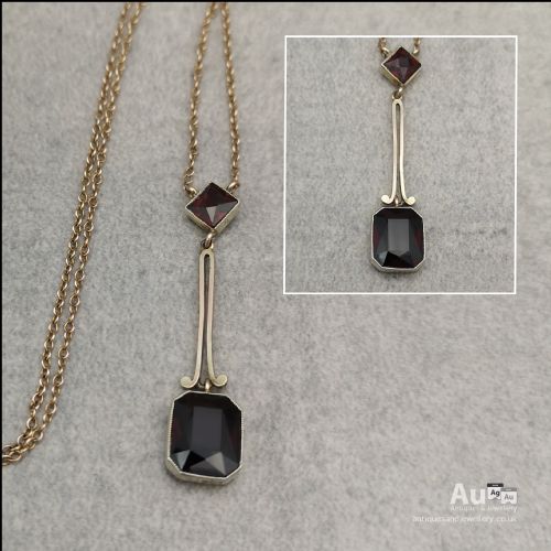 fig 1. 9ct Gold Art Deco Garnet Drop Necklace