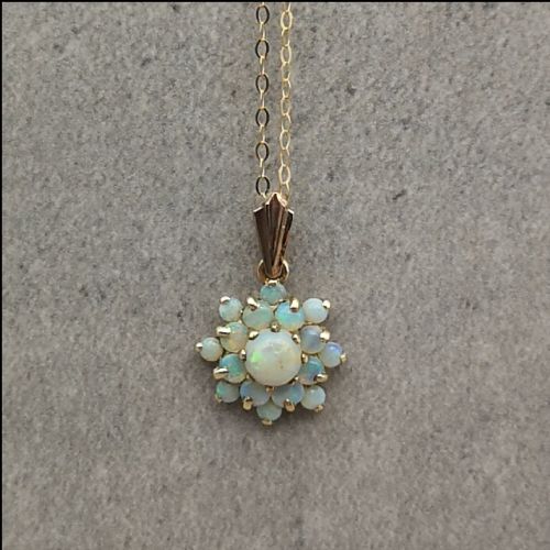 9ct Gold Art Nouveau Opal Pendant and Chain