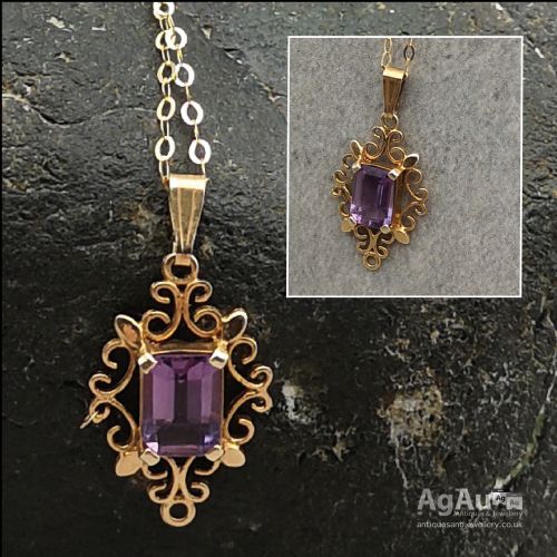 fig 1. 9ct Gold Amethyst Pendant and Chain