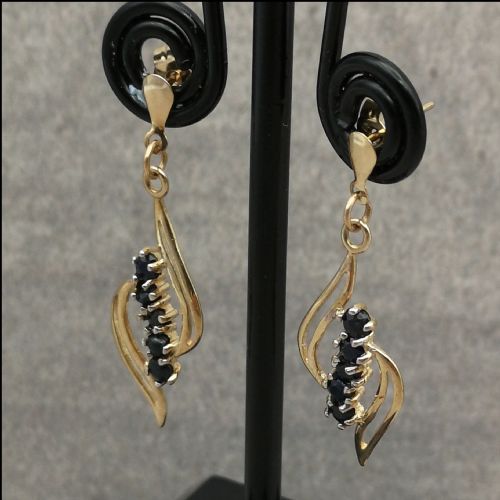 9ct Gold Art Nouveau Sapphire Drop Earrings