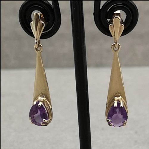 9ct Gold Amethyst Drop Earrings