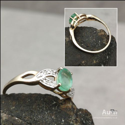 fig 1. 9ct Gold Emerald & Diamond Ring