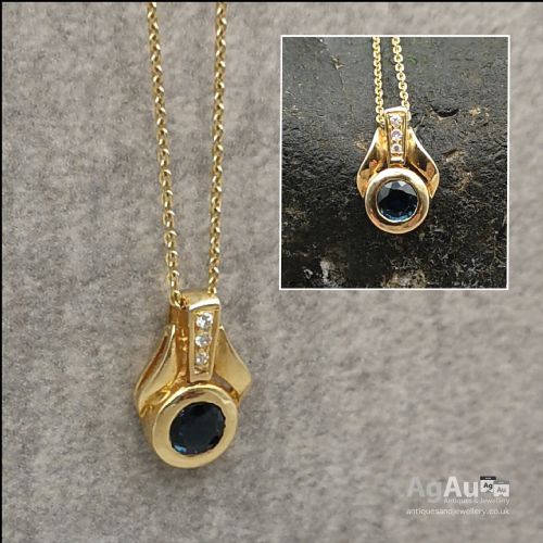 fig 1. 18ct Gold Sapphire Diamond Pendant on Chain