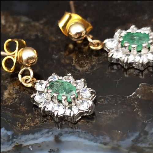 9ct Gold Natural Emerald Cluster Earrings
