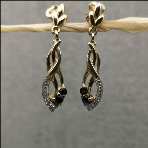 9ct Gold Art Deco Diamond & Sapphire Drop Earrings