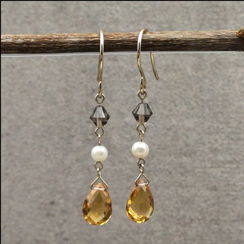 9ct Gold Citrine and Cultured Pearl Drop Earring