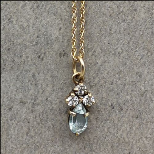 fig 1. 9ct Gold Blue Topaz and White Sapphire Pendant and Chain