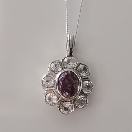 18ct White Gold Diamond (1.6ct) & Amethyst Pendant Necklace