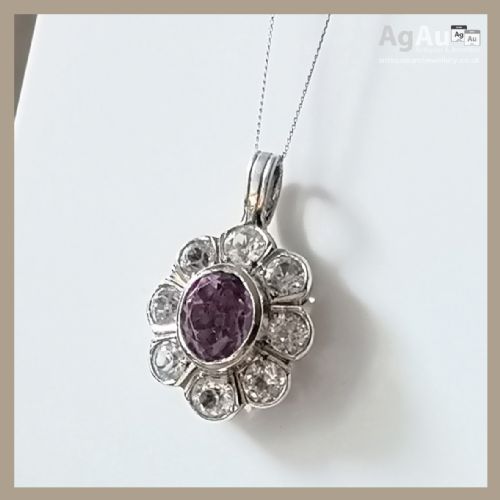 fig 1. 18ct White Gold Diamond (1.6ct) & Amethyst Pendant Necklace