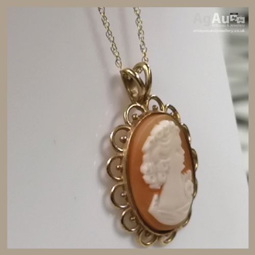 fig 1. 9ct Gold Victorian Cameo Pendant Necklace