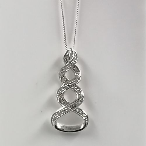 9ct White Gold Diamond Pendant Necklace
