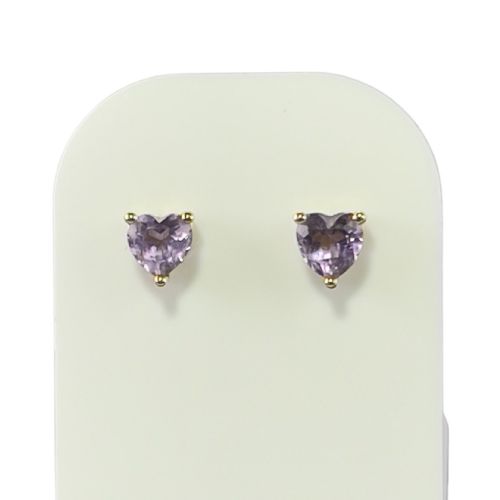 9ct Gold Amethyst Heart Stud Earrings