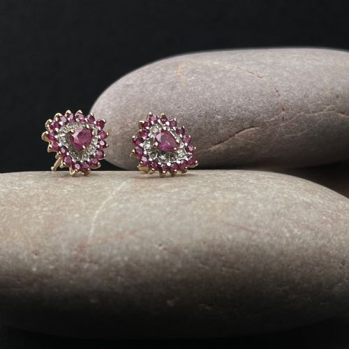 fig 1. 9ct Gold Ruby & Diamond Heart Large Stud Earrings
