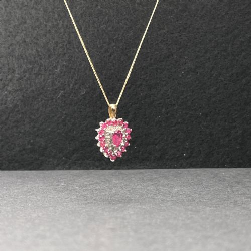 fig 1. 9ct Gold Ruby & Diamond Heart Large Pendant Necklace