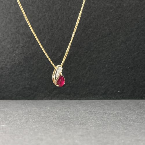 fig 1. 9ct Gold Ruby & Diamond Pendant Necklace