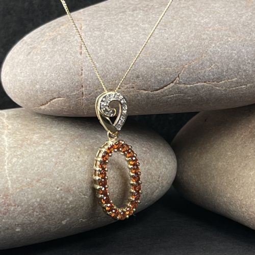 fig 1. 9ct Gold Orange Zircon & Diamond Pendant Necklace