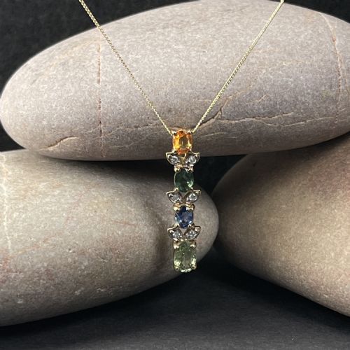 9ct Gold Diamond & Multigem Pendant Necklace