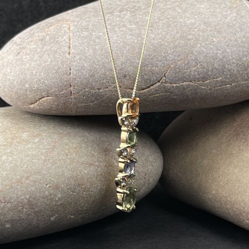 fig 1. 9ct Gold Diamond & Multigem Pendant Necklace