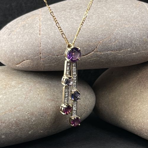 fig 1. 9ct Gold Diamond, Amethyst, Lolite & Garnet Necklace