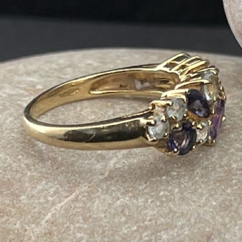 fig 1. 9ct Gold Amethyst, Blue Topaz & Tanzanite Cluster Ring