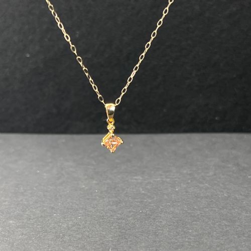 9CT GOLD COGNAC TOPAZ DIAMOND PENDANT NECKLACE - ADDITIONAL PHOTO 5