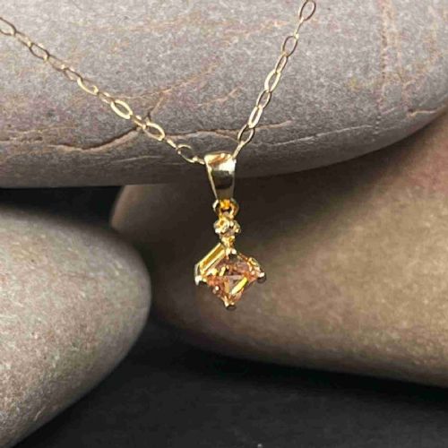 9CT GOLD COGNAC TOPAZ DIAMOND PENDANT NECKLACE - ADDITIONAL PHOTO 1
