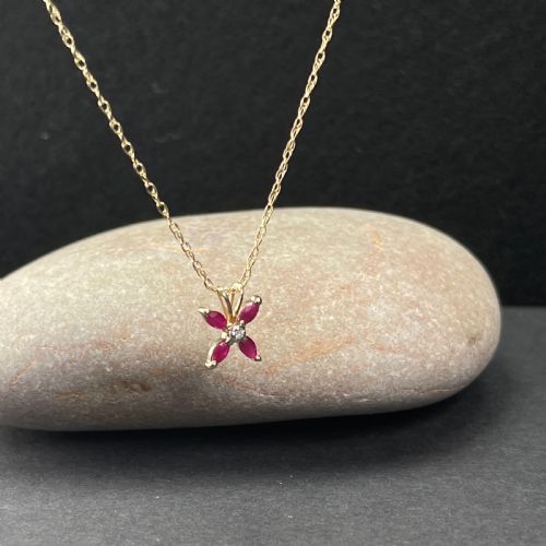 fig 1. 9ct Gold Ruby & Diamond Pendant Necklace