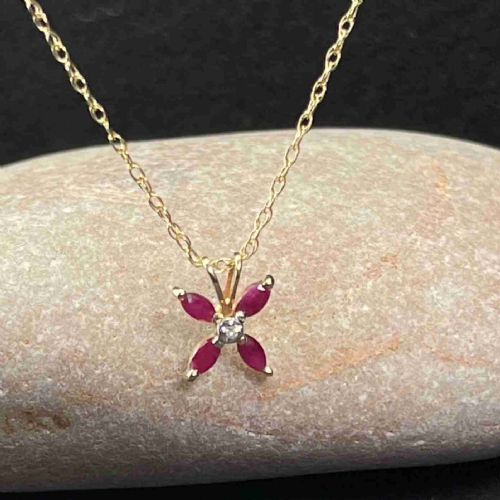 9ct Gold Ruby & Diamond Pendant Necklace
