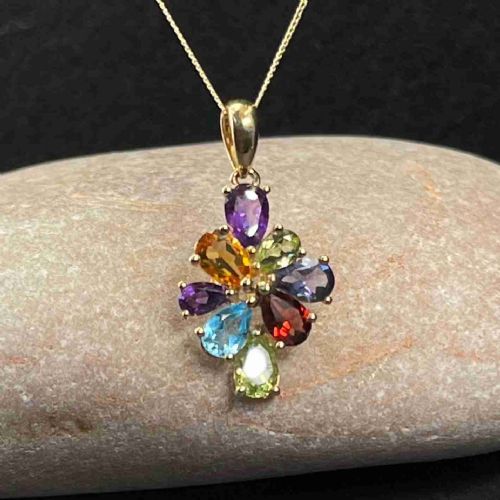 9ct Gold Multi-gem Pendant Necklace