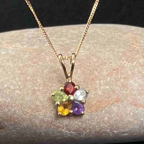 9ct Gold Multi-gem Pendant Necklace