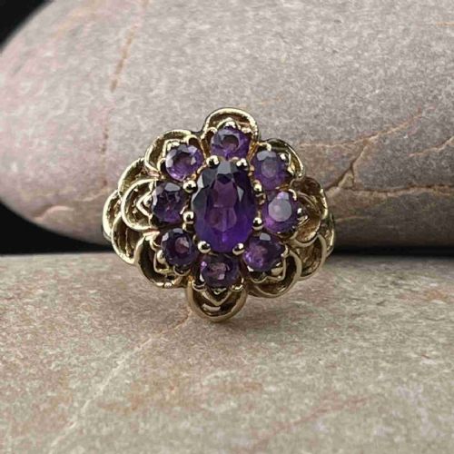 9ct Gold Amethyst Cluster Ring