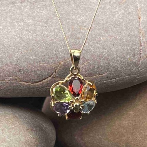 9ct Gold Multi-gem Pendant Necklace