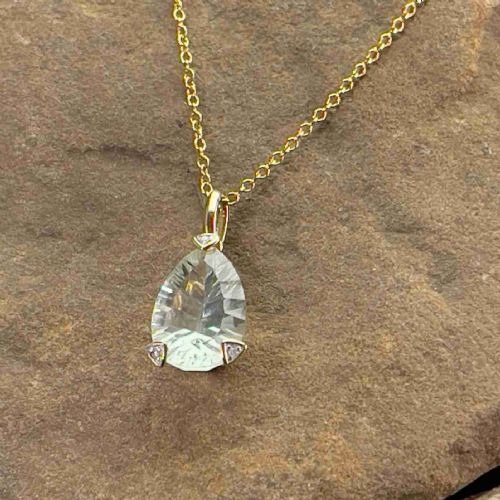9ct Gold Diamond & Green Sapphire Pendant Necklace

