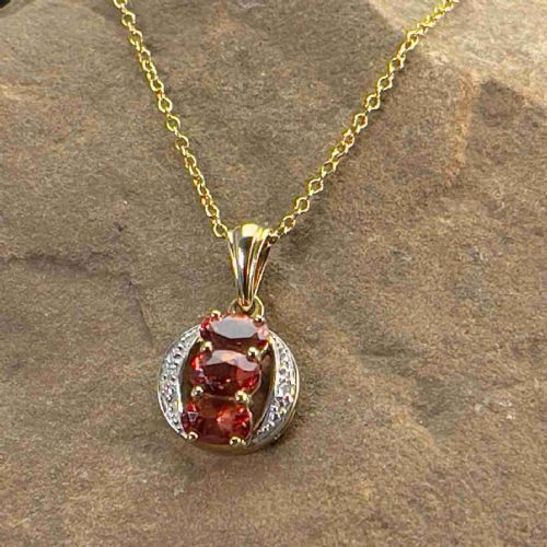 9ct Gold Diamond & Sunset Garnet Pendant Necklace
