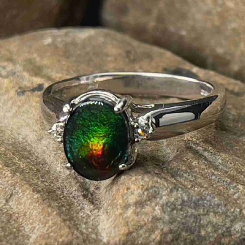 14ct White Gold Diamond & Black Opal Ring