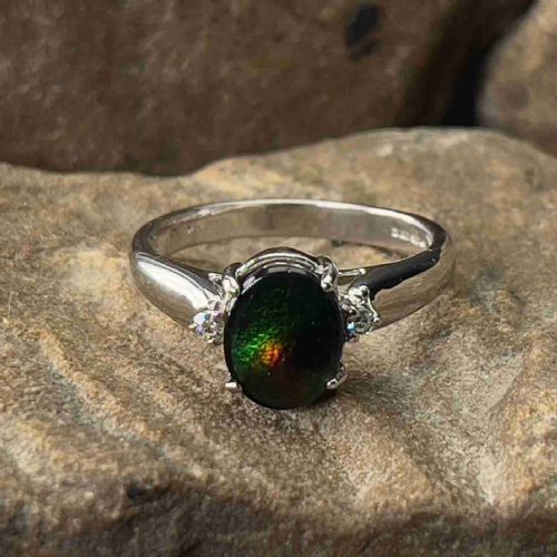 fig 1. 14ct White Gold Diamond & Black Opal Ring