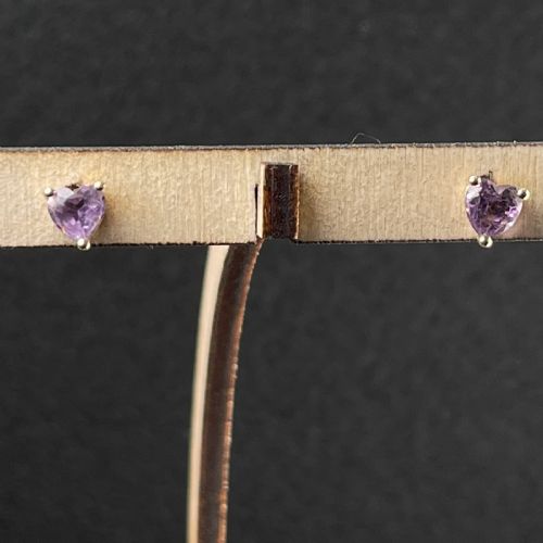 9ct Gold Amethyst Heart Stud Earrings
