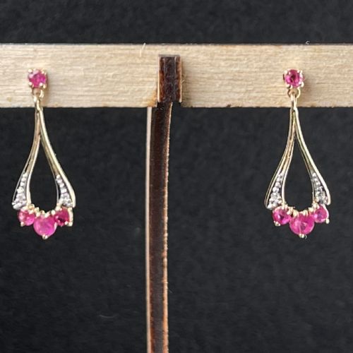 fig 1. 9ct Gold Ruby & Diamond Drop Earrings
