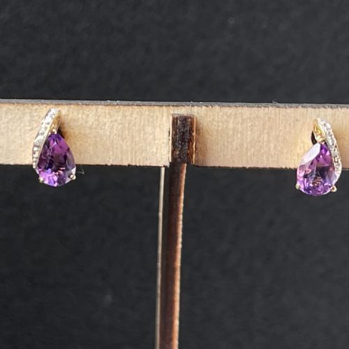fig 1. 9ct Gold Diamond & Amethyst Stud Earrings
