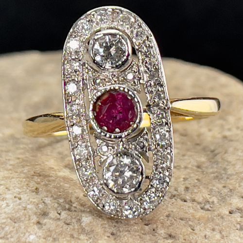 fig 1. 18ct Gold Art Deco Ruby & Diamond Cluster Ring