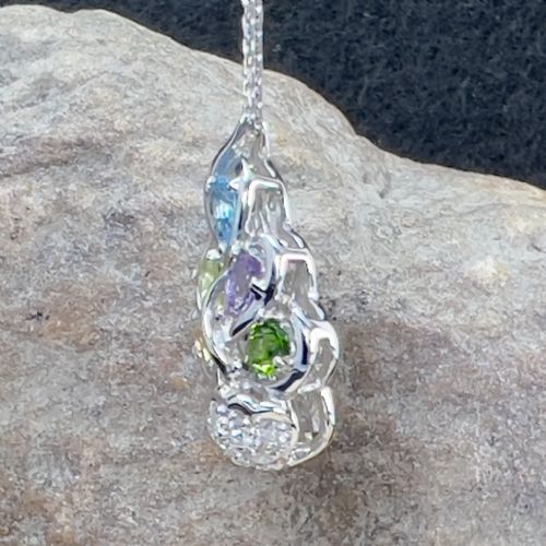 fig 1. 18ct White Gold Multi Gemstone & Diamond (0.64ct) Pendant Necklace