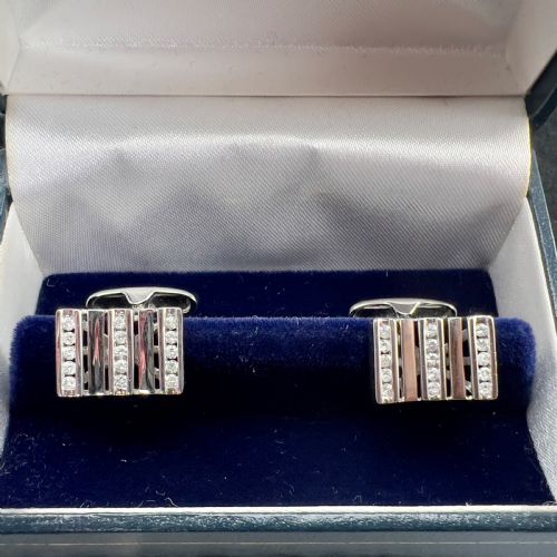 9ct White Gold Diamond Cufflinks