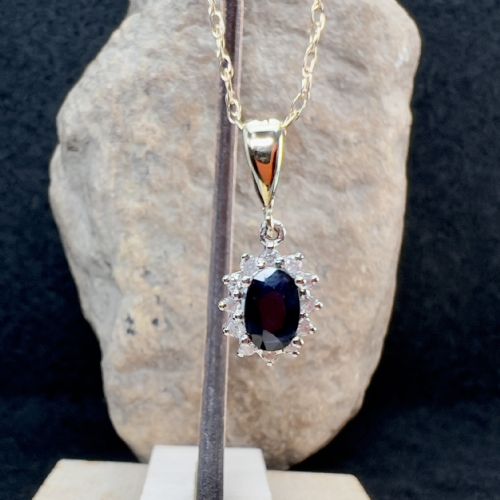 fig 1. 9ct Gold Sapphire & Diamond Cluster Pendant Necklace