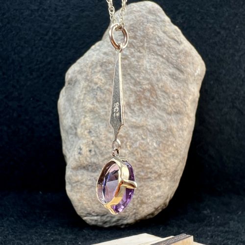 9CT GOLD OVAL AMETHYST PENDANT NECKLACE - ADDITIONAL PHOTO 4