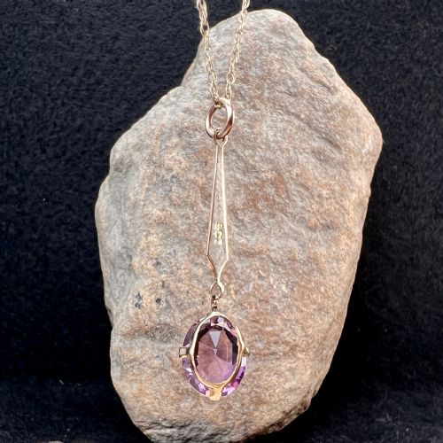 9CT GOLD OVAL AMETHYST PENDANT NECKLACE - ADDITIONAL PHOTO 5