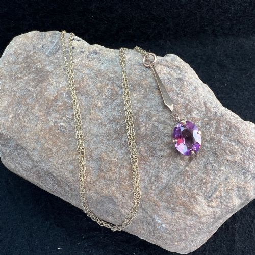 9CT GOLD OVAL AMETHYST PENDANT NECKLACE - ADDITIONAL PHOTO 11