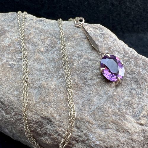 9CT GOLD OVAL AMETHYST PENDANT NECKLACE - ADDITIONAL PHOTO 12