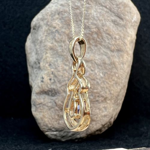 9CT GOLD PEAR DROP AMETHYST DIAMOND PENDANT NECKLACE - ADDITIONAL PHOTO 5