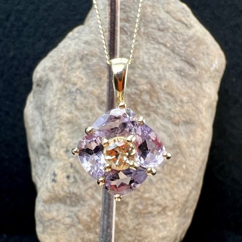 9CT GOLD AMETHYST CITRINE CLUSTER PENDANT NECKLACE - ADDITIONAL PHOTO 2