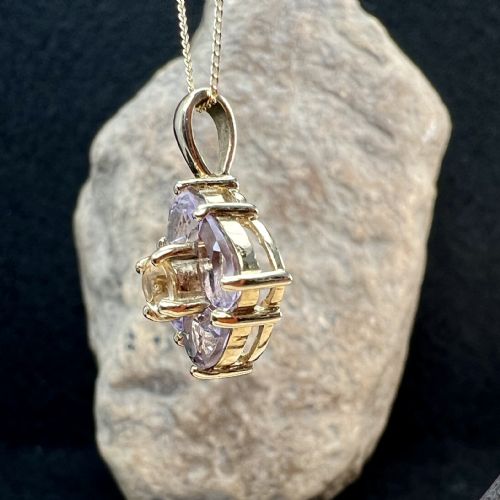 9CT GOLD AMETHYST CITRINE CLUSTER PENDANT NECKLACE - ADDITIONAL PHOTO 3
